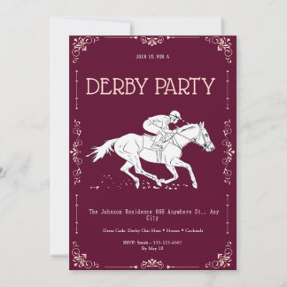 Classic Burgundy & White Kentucky Derby Party Invi Einladung