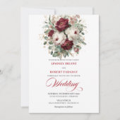Classic Burgundy White Watercolor Wedding Invite Einladung (Vorderseite)
