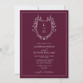 Classic Burgundy Wildblume Monogram Wappen Wedding Einladung (Vorderseite)