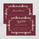 Classic Burgundy Wine Ornately Framed Wedding RSVP Karte (Vorne/Hinten)