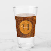 Classic Burl Wood Tone Round Monogram Glas (Rückseite)