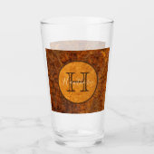 Classic Burl Wood Tone Round Monogram Glas (Vorderseite)