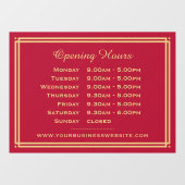Classic Business Opening Stunden Red Gold Fensteraufkleber (Blatt)