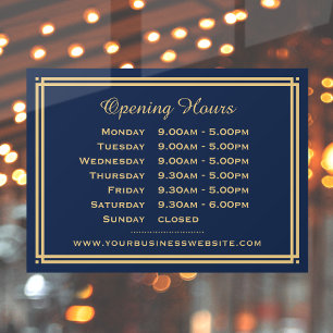 Classic Business Openings Stunden Navy Blue Gold Fensteraufkleber