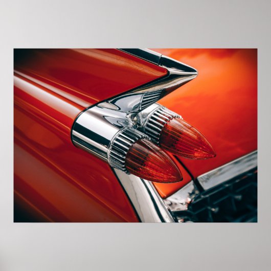 Classic Cadillac Schwanz Fin Auto Roter Wagen Post Poster (Vorne)