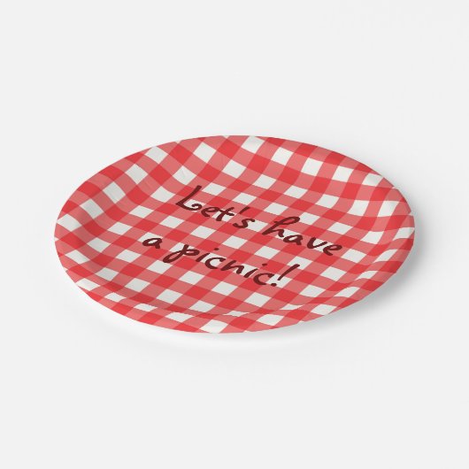 Classic Cafe Red Gingham Picnic Pappteller (Schrägansicht)