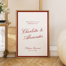 Classic Calligraphy Deep Red Old Money Wedding Poster