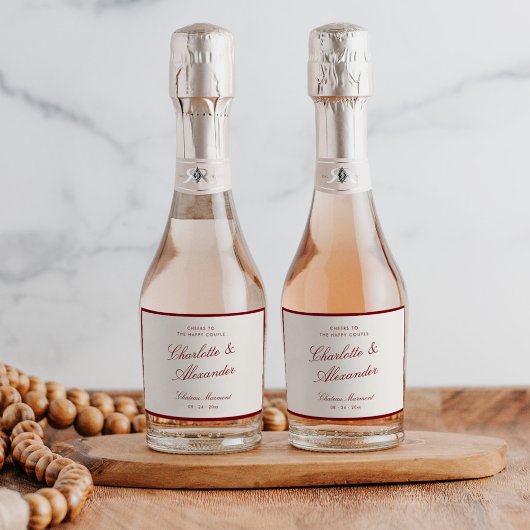 Classic Calligraphy Deep Red Old Money Wedding Schaumweinetikett