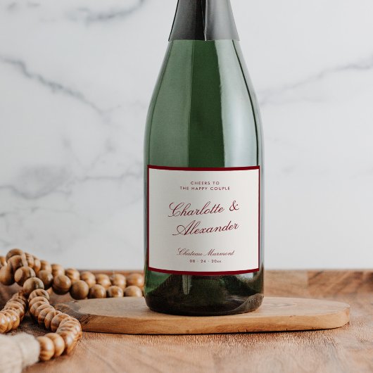 Classic Calligraphy Deep Red Old Money Wedding Schaumweinetikett