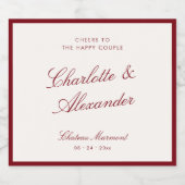 Classic Calligraphy Deep Red Old Money Wedding Schaumweinetikett (Einzelnes Label)