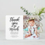 Classic Calligraphy Foto Taufe Vielen Dank Dankeskarte (Stehend Vorderseite)