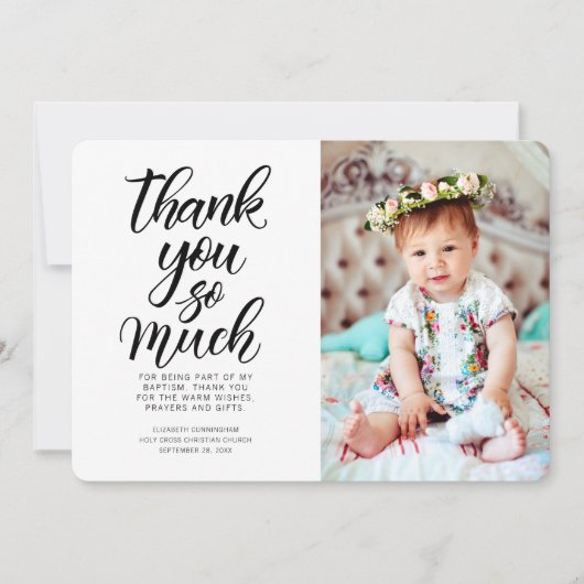 Classic Calligraphy Foto Taufe Vielen Dank Dankeskarte (Vorderseite)