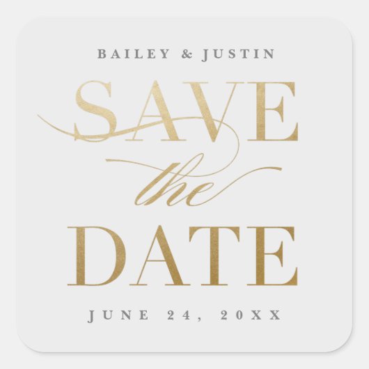 Classic Calligraphy Gold Save the Date Quadratischer Aufkleber (Vorderseite)