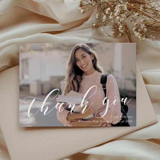 Classic Calligraphy Graduation Photo Dankeskarte