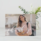 Classic Calligraphy Graduation Photo Dankeskarte (Stehend Vorderseite)