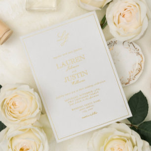 Classic Calligraphy Monogram Wedding Gold Folieneinladung