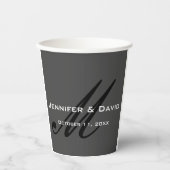 Classic Calligraphy Monogram Wedding Gray Pappbecher (Vorderseite)