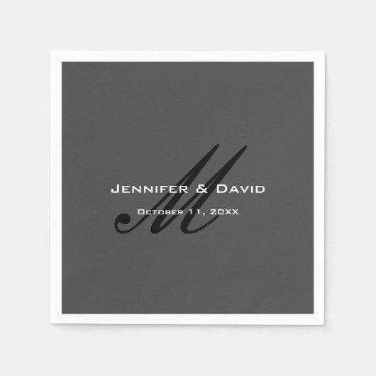 Classic Calligraphy Monogram Wedding Gray Serviette (Vorderseite)