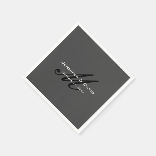 Classic Calligraphy Monogram Wedding Gray Serviette (Ecke)