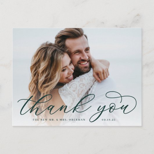 Classic Calligraphy Script Wedding Foto Vielen Dan Postkarte (Vorderseite)