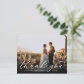 Classic Calligraphy Script Wedding Foto Vielen Dan Postkarte (Stehend Vorderseite)