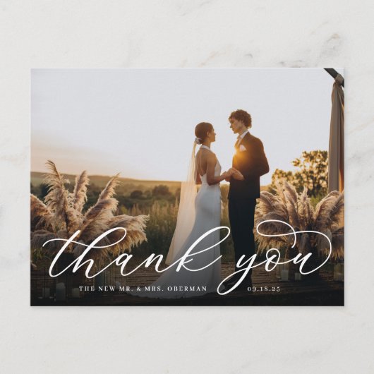 Classic Calligraphy Script Wedding Foto Vielen Dan Postkarte (Vorderseite)