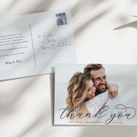 Classic Calligraphy Script Wedding Foto Vielen Dan Postkarte