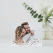Classic Calligraphy Script Wedding Photo Thank You Postkarte (Stehend Vorderseite)