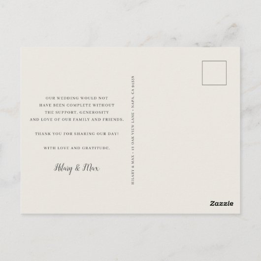 Classic Calligraphy Script Wedding Photo Thank You Postkarte (Rückseite)