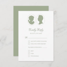 Classic Cameo Regency Green Wedding RSVP Karte
