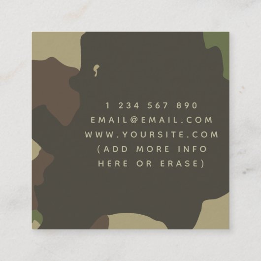 Classic Camouflage Military Style Green & Brown Quadratische Visitenkarte (Rückseite)