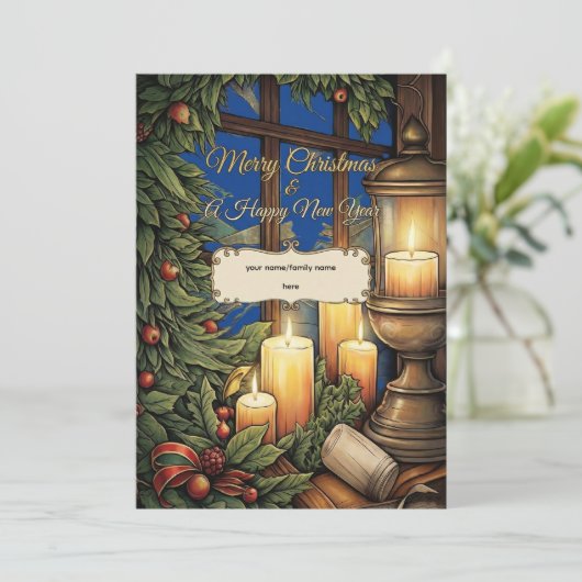 Classic Candlelight Personalized Christmas Card   (Stehend Vorderseite)