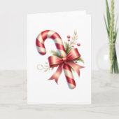 Classic Candy Cane with Red Satin Bow and Greenery Karte (Vorderseite)