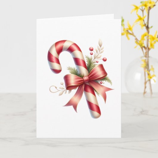 Classic Candy Cane with Red Satin Bow and Greenery Karte (Gelbe Blume)