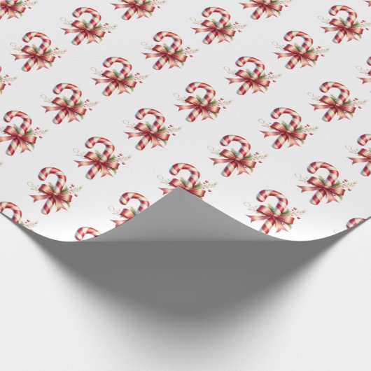 Classic Candy Cane with Red Satin Bow Christmas Geschenkpapier (Ecke)