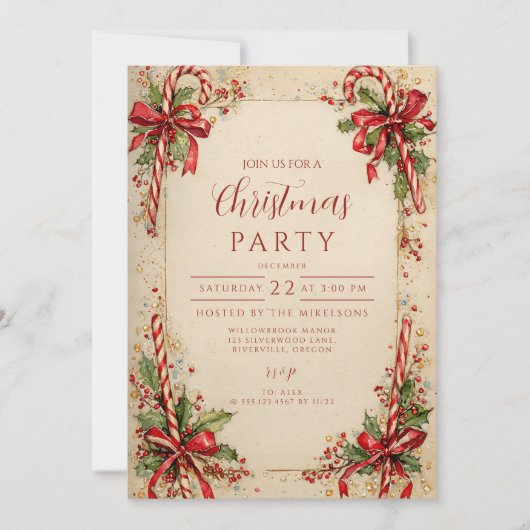 Classic Candy Striped Holiday Einladung (Vorderseite)