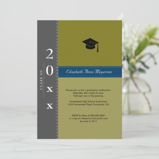 Classic Cap: Grau und Blau Einladung (Stehend Vorderseite)