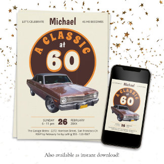 Classic Car 60. Geburtstag Spaß Retro Vintag Custo Einladung