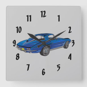 Classic Car Blue 1963 Corvette Design Wall Clock Quadratische Wanduhr