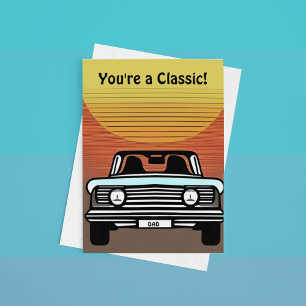 Classic Car Driving Off in Sunset personalisieren Mitteilungskarte