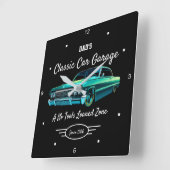 Classic Car Garage Dad's Green Car Name Black   Quadratische Wanduhr (Winkel)