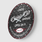 Classic Car Garage Name Date Diamond Plate Image Große Wanduhr (Winkel)