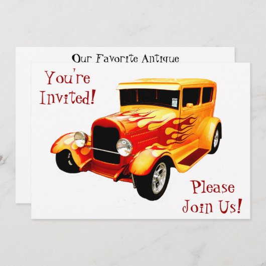 Classic Car mit Flammenruhestand Einladung (Vorne/Hinten)