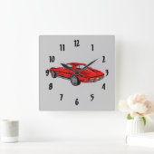 Classic Car Red 1963 Corvette Design Wall Clock Quadratische Wanduhr (Zuhause)