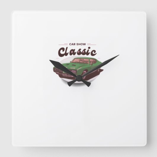 Classic Car Show Quadratische Wanduhr (Vorderseite)