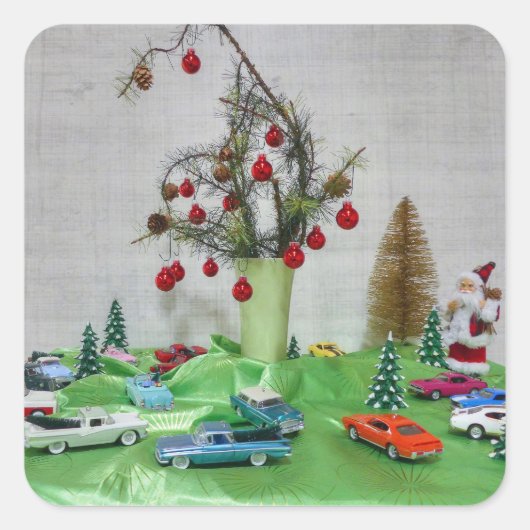 Classic Car Weihnachten Quadratischer Aufkleber (Vorderseite)