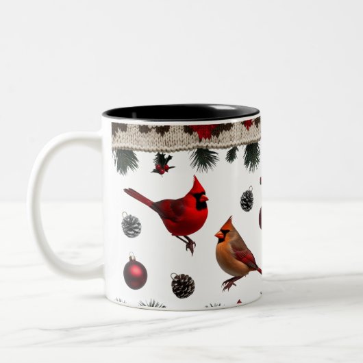 Classic Cardinal Birds Nordic Knit Two-Tone Zweifarbige Tasse (Links)