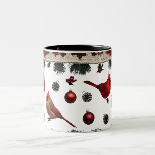 Classic Cardinal Birds Nordic Knit Two-Tone Zweifarbige Tasse (Mittel)