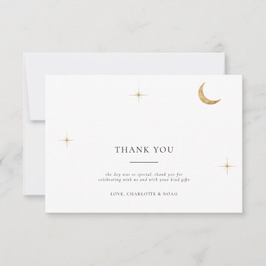 Classic Celestial Gold Moon Stars Foto Hochzeit Dankeskarte (Vorderseite)