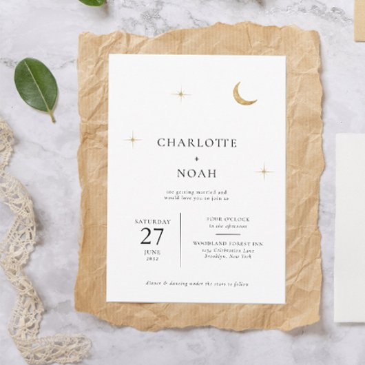 Classic Celestial Gold Moon Stars Hochzeit Einladung